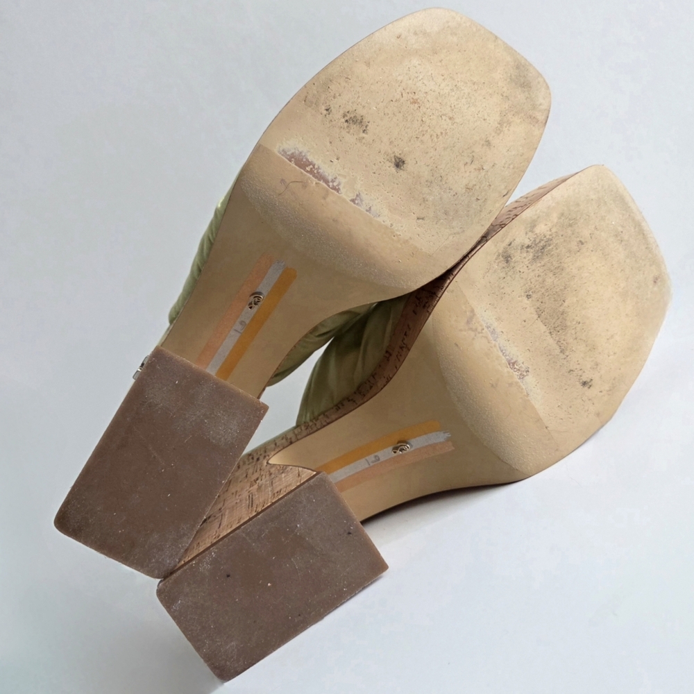 Sam Edelman Cork Platform Slip-On Sandals, Green Satin & Cork, EUC Size 9 - Picture 14 of 16